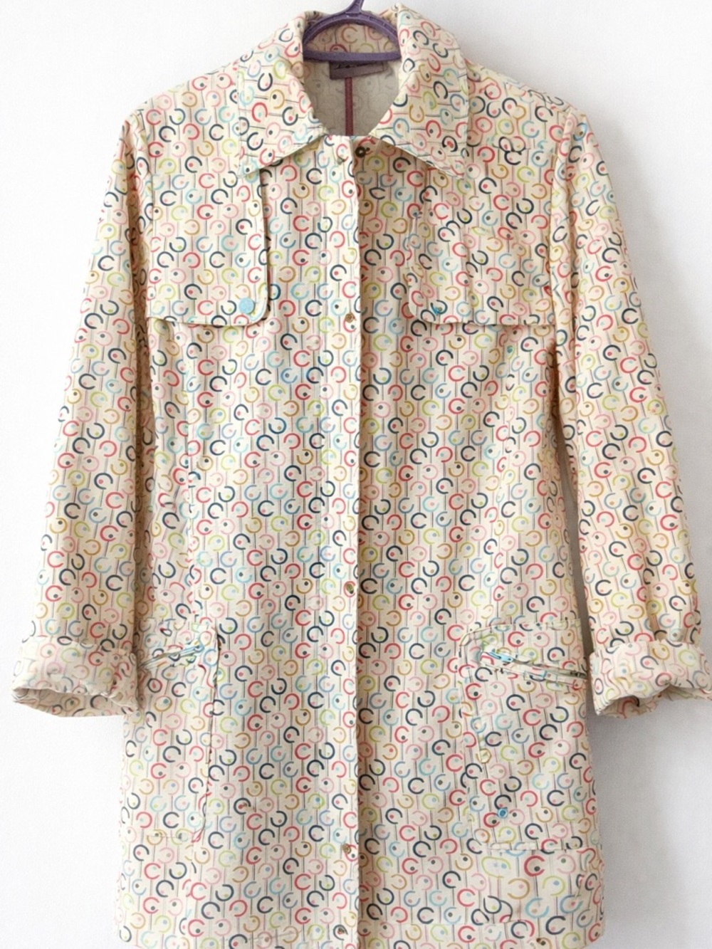 Macy's VINTAGE Patterned Trench Coat with Multicolor Accents